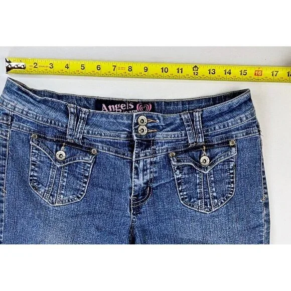 Angels Jeans Size 13 Juniors Women's Blue Cropped Capri Ramie Blend Logo Denim - Picture 2 of 11